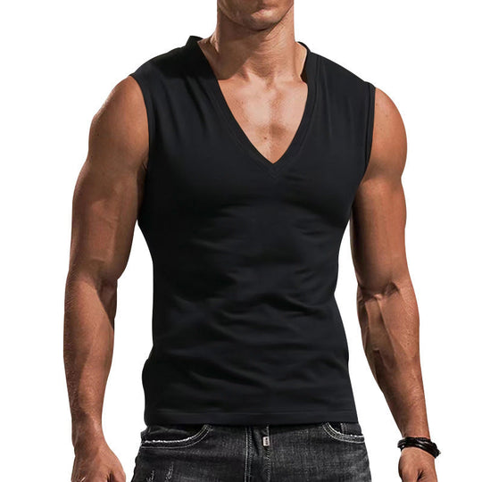 Herren nan ärmelloses Muskelshirt mit tiefem V-Ausschnitt aus dehnbarem Jersey und körpernaher Passform