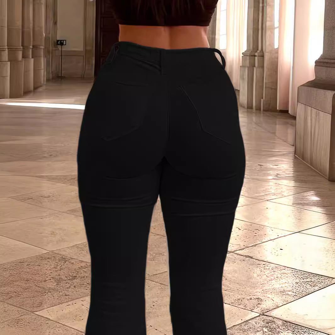 Damen High-Waist Schlaghose aus Stretch-Denim mit figurbetonter Hüftpassform Nord Taschen
