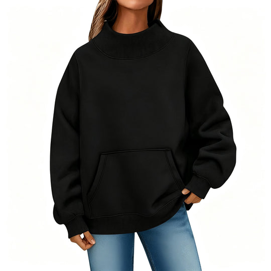 Damen Oversize Hoodie mit hohem Rollkragen und Kängurutasche Nord Taschen
