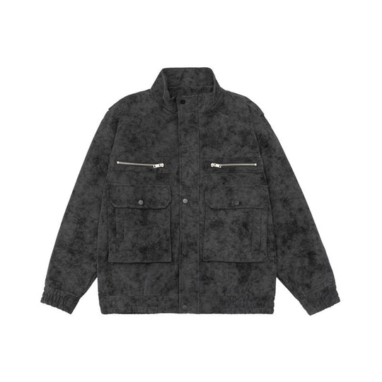 Herren Boxy Utility-Blousonjacke aus Veloursoptik mit Stehkragen und Mehrfachtaschen Nord Taschen