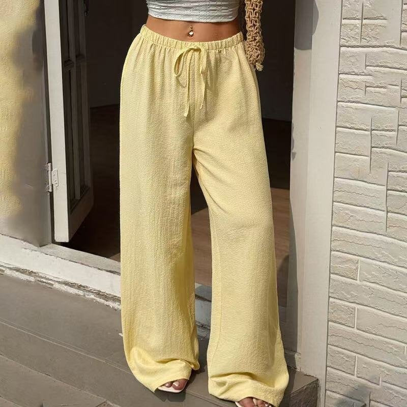 Damen Leichte Leinenhose mit weitem Bein und Kordelzug Nord Taschen