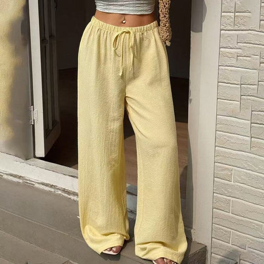 Damen Leichte Leinenhose mit weitem Bein und Kordelzug Nord Taschen