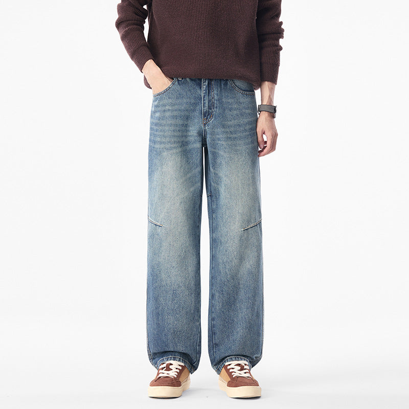Herren Weite Denimhose mit komfortabler Bundhöhe und markanter Knie-Naht Nord Taschen