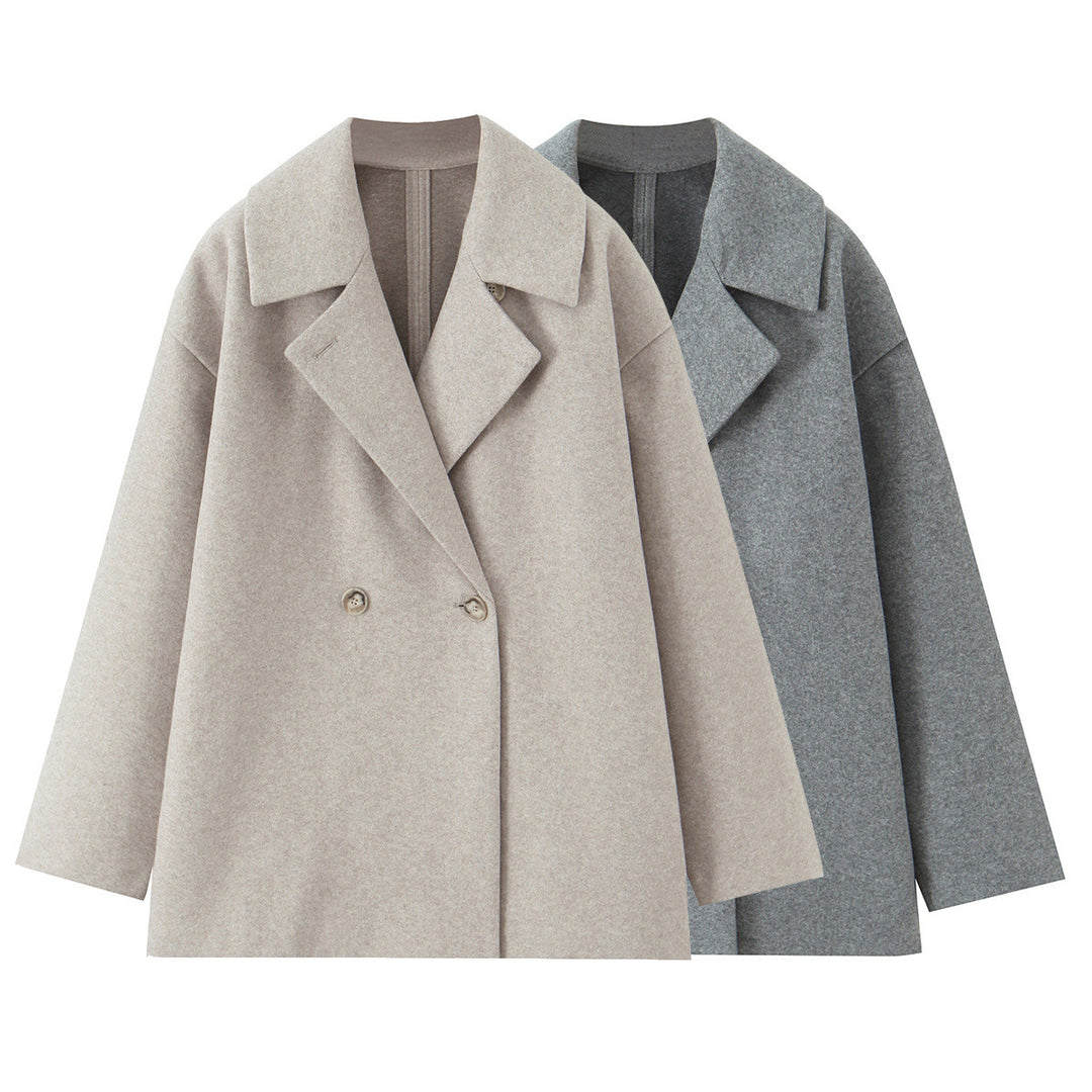Damen Kurzgeschnittener Oversize Wollmix-Mantel mit weiter Schalkragen Nord Taschen