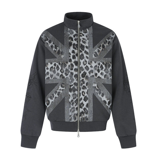 Damen Zip-Sweatjacke mit Stehkragen und Leoparden‑Union‑Jack‑Print Nord Taschen
