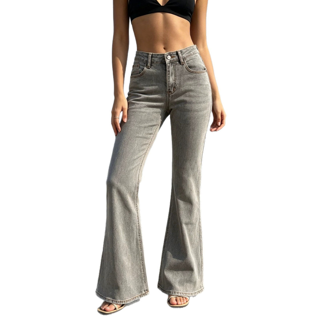 Damen hochgeschnittene Flared-Jeans aus Stretch-Denim mit figurbetonter Taille und weitem Bein Nord Taschen