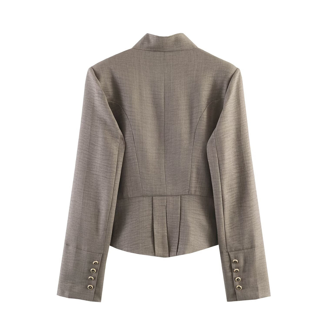 Damen Kurzblazer mit Stehkragen, doppelreihiger Zierknopfleiste und taillierter Silhouette Nord Taschen
