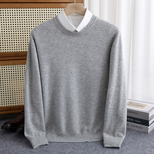 Herren Schlichter Rundhals-Feinstrickpullover kaschmirähnliche Haptik mit gerippten Abschlüssen Nord Taschen