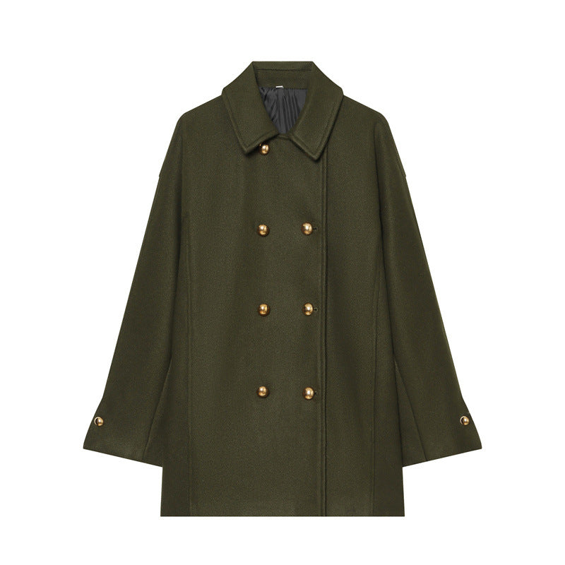 Damen Kurzmantel im Military‑Stil mit Doppelreiher und goldfarbenen Zierknöpfen Nord Taschen