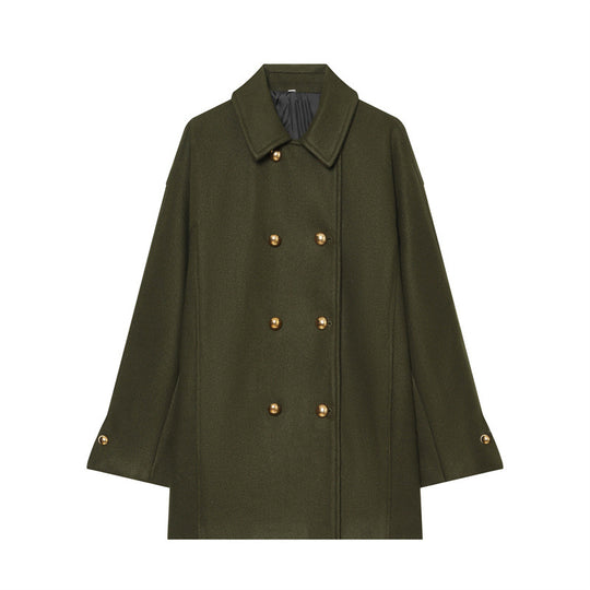 Damen Kurzmantel im Military‑Stil mit Doppelreiher und goldfarbenen Zierknöpfen Nord Taschen