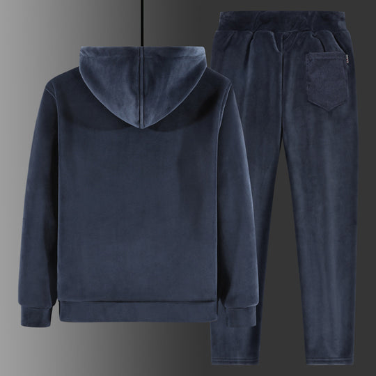 Herren Zweiteiliger Fleece-Trainingsanzug mit Kapuzenjacke, Teddyfutter und Jogginghose Nord Taschen