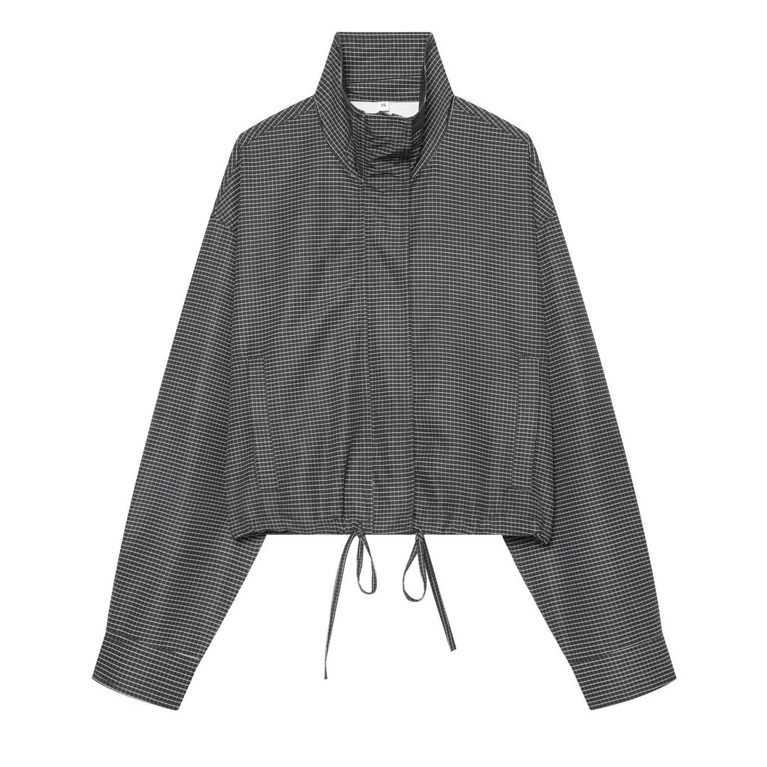 Damen Kurzgeschnittene Oversize-Windjacke mit Stehkragen und Tunnelzug Nord Taschen