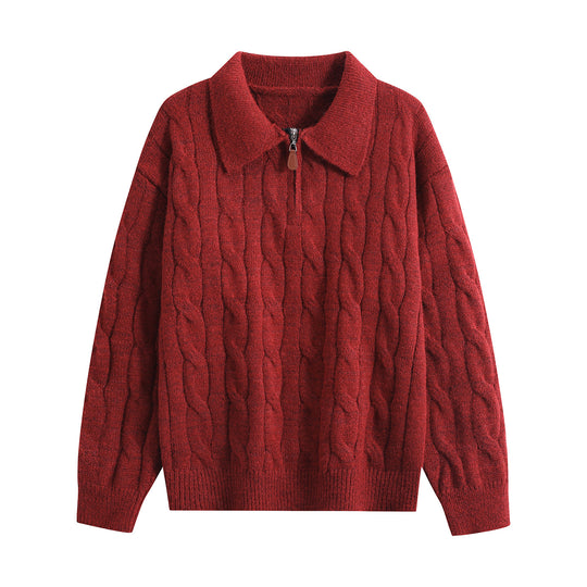 Damen Grobgestrickter Troyer-Pullover mit Halbreißverschluss & Oversize-Kragen Nord Taschen