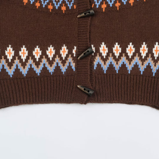 Damen Grobgestrickter Norweger-Cardigan mit Schalkragen und Hornknopfleiste Nord Taschen