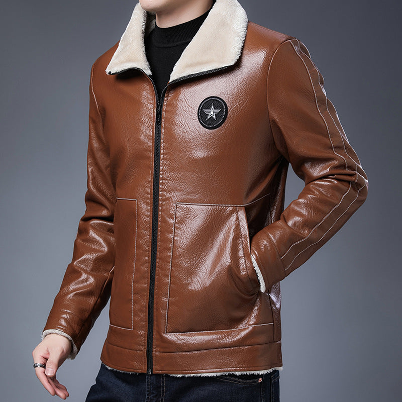 Herren Pilotenblouson in Lederoptik mit Sherpa-Innenfutter und Stehkragen Nord Taschen