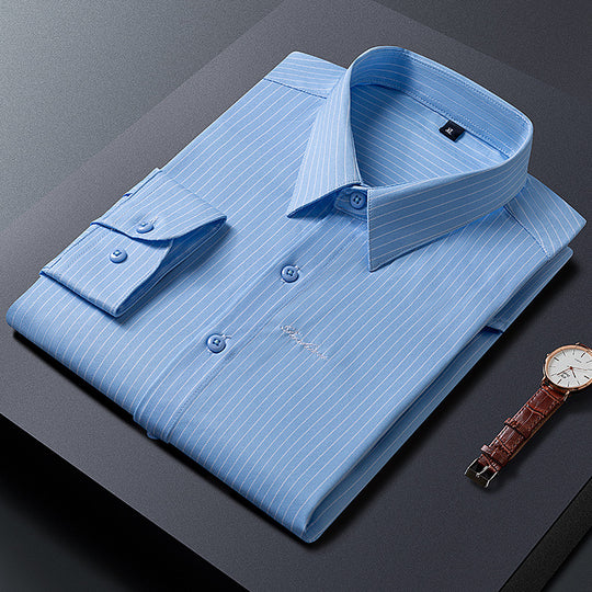 Herren Klassisches gestreiftes Business‑Hemd aus Baumwollmix mit Kentkragen und Brustlogo Nord Taschen