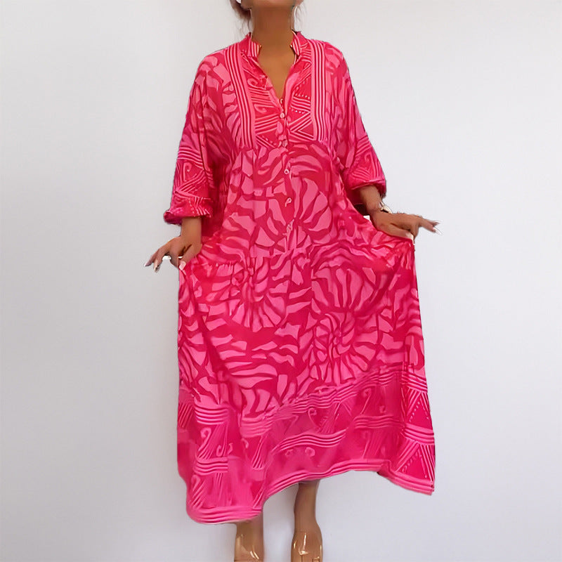 Damen Tunika-Kleid mit Einzigartigem Grafikdruck und Weiten Ärmeln
