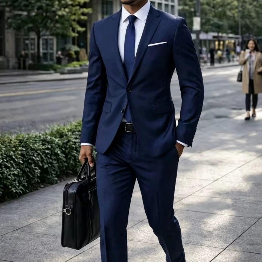 Herren Zweiteiliger Slim-Fit Businessanzug mit tailliertem Revers und schlanker Anzughose Nord Taschen