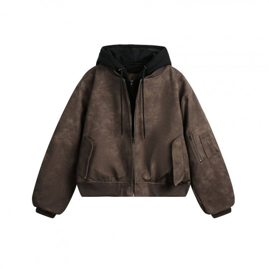 [Herren] Kurz geschnittene Bomberjacke im Vintage‑Velourslook mit integrierter Kapuze, funktionaler Ärmeltasche und gerippten Bündchen Nord Taschen