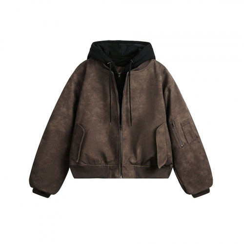 [Herren] Kurz geschnittene Bomberjacke im Vintage‑Velourslook mit integrierter Kapuze, funktionaler Ärmeltasche und gerippten Bündchen Nord Taschen