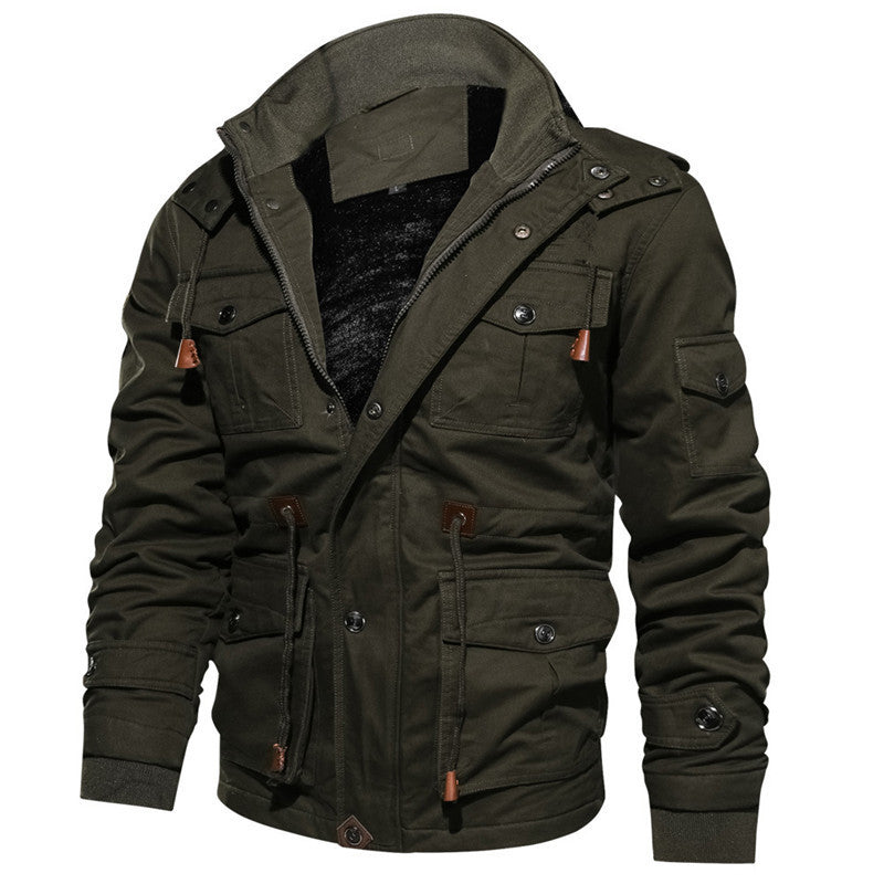 Herren Multifunktionale Canvas-Fieldjacke mit Teddyfleece-Innenlage, Kapuze und Utility-Taschen Nord Taschen