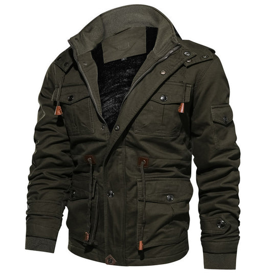 Herren Multifunktionale Canvas-Fieldjacke mit Teddyfleece-Innenlage, Kapuze und Utility-Taschen Nord Taschen