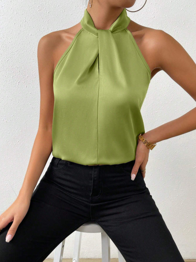 Damen Knoten Hals Stil Top Seide - Arvani