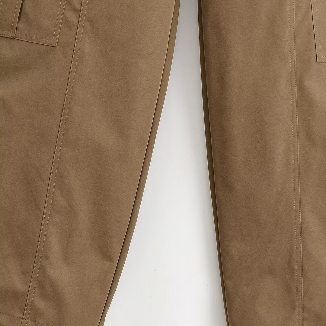 Damen Weite Cargo-Hose mit Utility-Taschen, Reißverschluss-Details und hoher Taille Nord Taschen