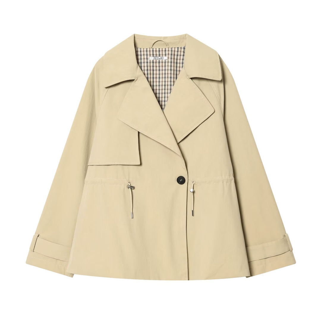 Damen Kurzer Oversize-Trenchcoat mit Tunnelzugtaillen und weitem Revers Nord Taschen