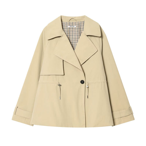 Damen Kurzer Oversize-Trenchcoat mit Tunnelzugtaillen und weitem Revers Nord Taschen