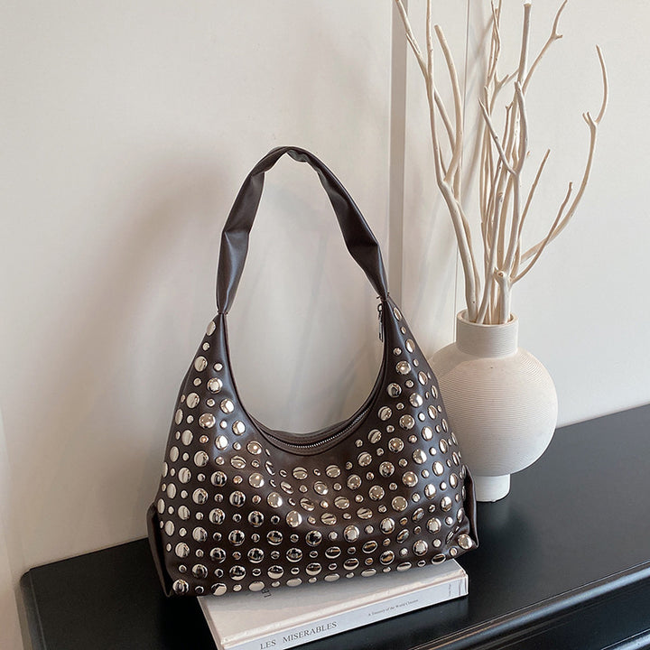 Damen Hobo-Tasche aus hochwertigem Kunstleder mit funkelnden Metallnieten Nord Taschen