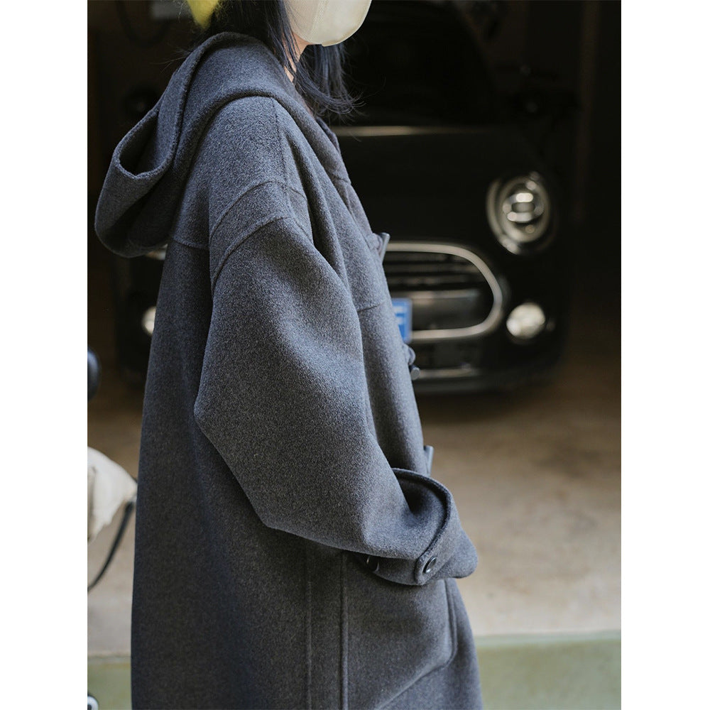 Damen Oversized Dufflecoat aus Wollmix mit Kapuze und Knebelverschlüssen Nord Taschen