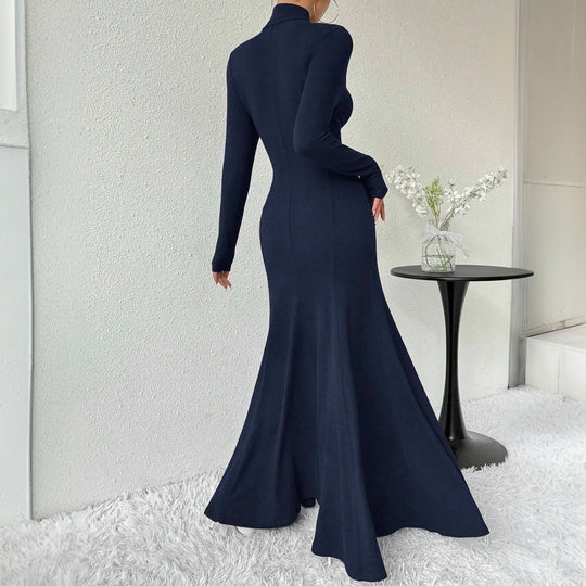 Damen figurbetontes Rollkragen-Maxikleid mit Meerjungfrauen-Silhouette, langen Ärmeln und formendem Stretch-Jersey Nord Taschen
