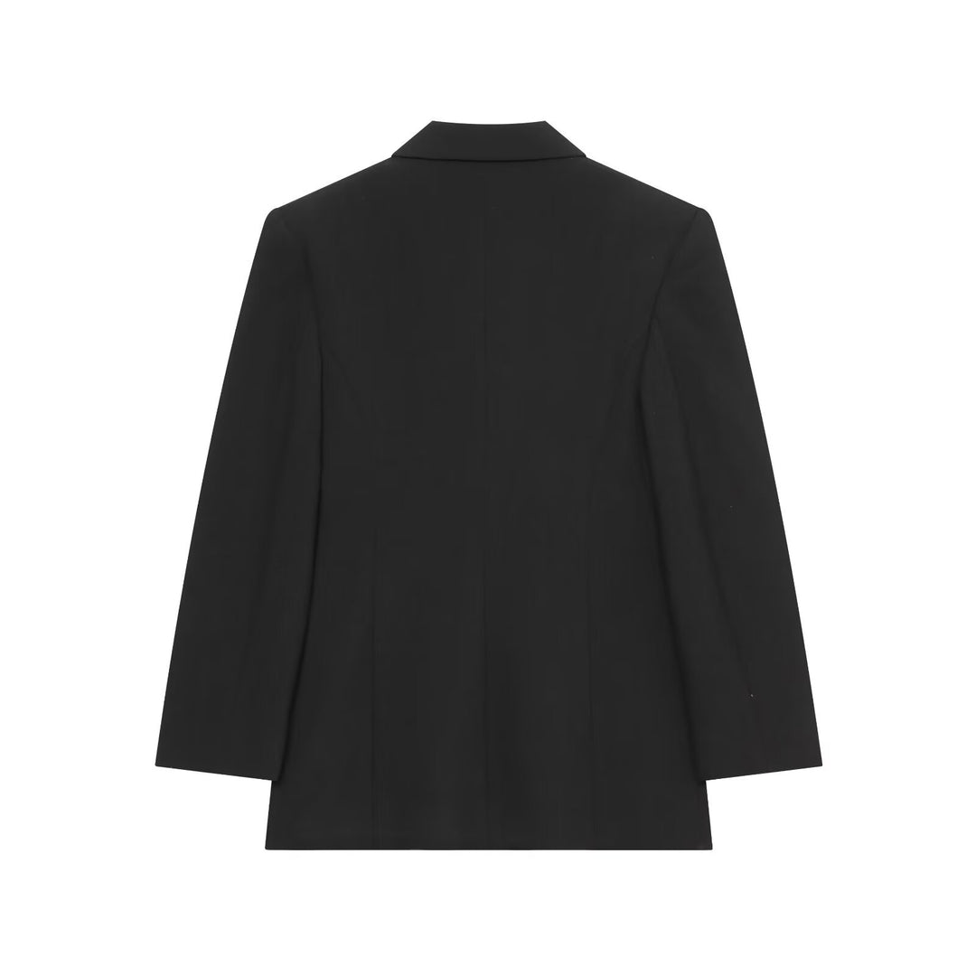 Damen Langer Blazer mit Reverskragen, tailliertem Schnitt und drei Knöpfen Nord Taschen