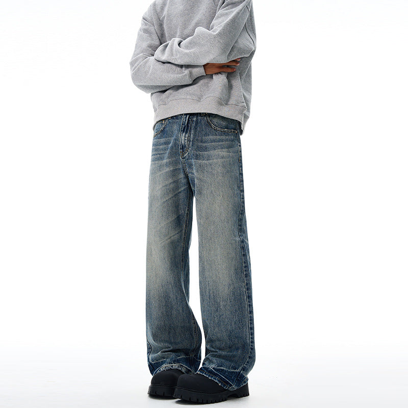Herren Locker fallende Baggy-Jeans im Used-Look mit breitem geradem Bein und extralangem Saum Nord Taschen