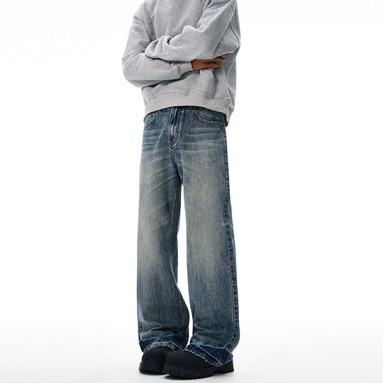 Herren Locker fallende Baggy-Jeans im Used-Look mit breitem geradem Bein und extralangem Saum Nord Taschen