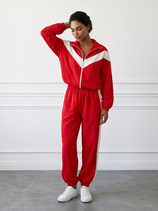 Damen Retro-Trainingsanzug mit Reißverschlussjacke und elastischer Bundhose Nord Taschen