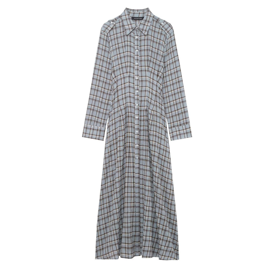 Damen Langes kariertes Hemdkleid mit durchgehender Knopfleiste und A‑Linien‑Silhouette Nord Taschen