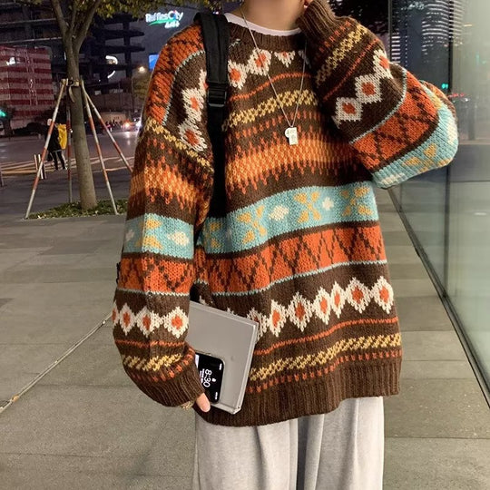 Damen Gemütlicher Grobstrickpullover mit grafischem Muster Nord Taschen