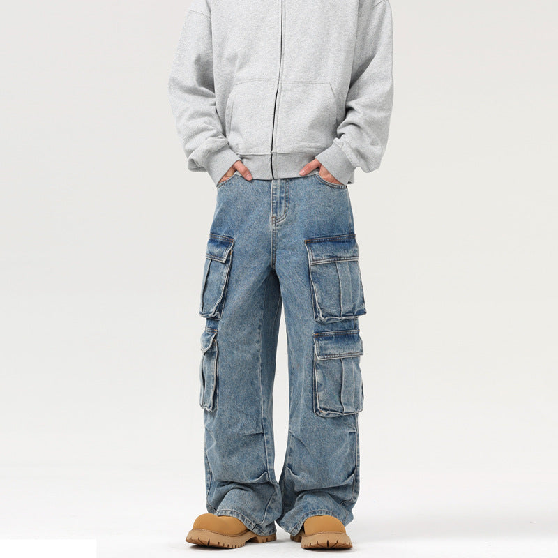 Herren Ultraweite Denim-Cargo-Jeans im Baggy-Cut mit mehrfachen Klappentaschen Nord Taschen