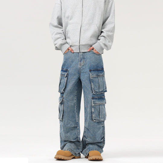 Herren Ultraweite Denim-Cargo-Jeans im Baggy-Cut mit mehrfachen Klappentaschen Nord Taschen