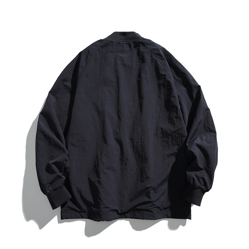 Unisex Weitgeschnittene Leichte Übergangsjacke mit V-Ausschnitt und Druckknopfleiste Nord Taschen