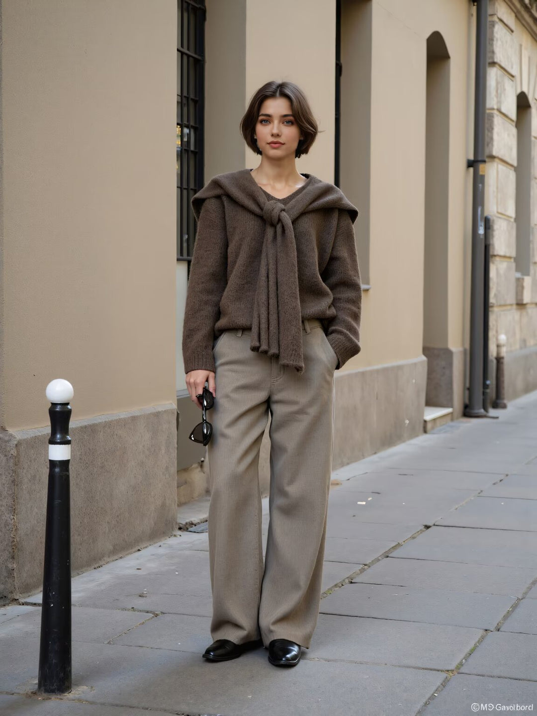 Damen Oversize Strickpullover mit integriertem Schal und weitem Schulterkragen Nord Taschen