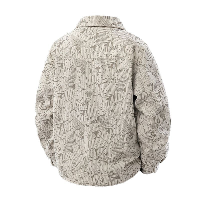 Herren Cord-Truckerjacke mit Jacquard-Blattmuster und Druckknopfleiste Nord Taschen