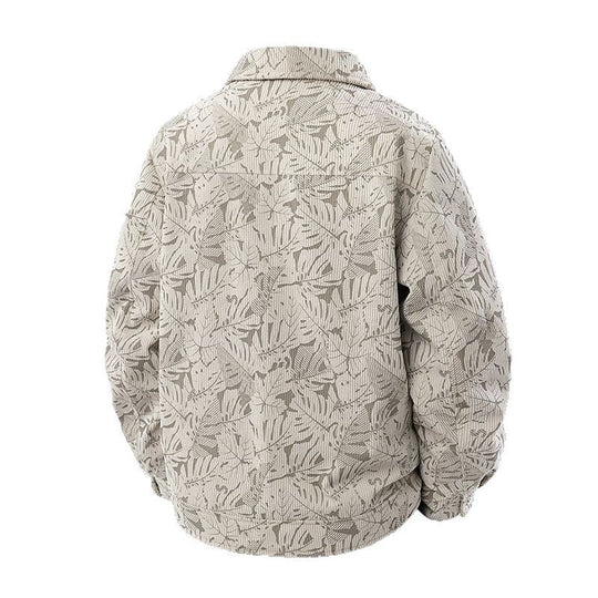 Herren Cord-Truckerjacke mit Jacquard-Blattmuster und Druckknopfleiste Nord Taschen