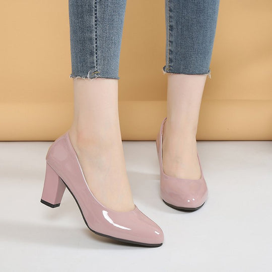 Damen klassische Pumps mit elegantem Glanz und bequemen Blockabsatz Nord Taschen