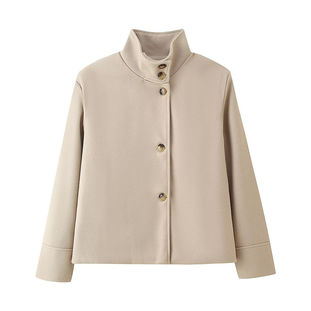 Damen 60+ Boxy‑Kurzjacke mit hohem Stehkragen und verdeckter Knopfleiste Nord Taschen