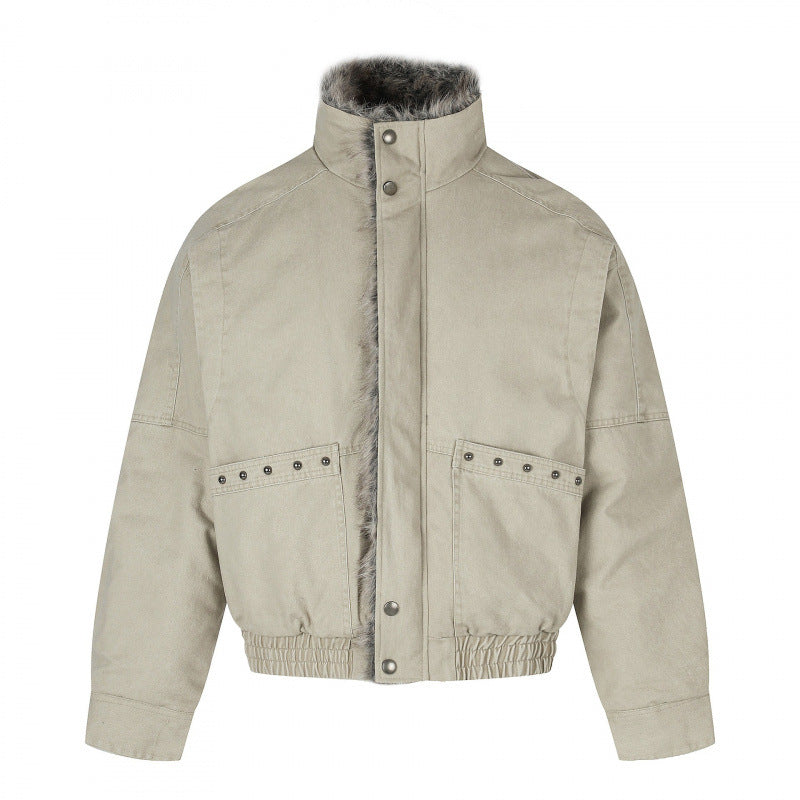 Damen Kurz geschnittene Cord‑Optik Blousonjacke mit Kunstfellfutter und hohem Stehkragen Nord Taschen