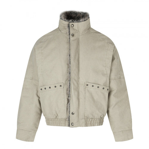 Damen Kurz geschnittene Cord‑Optik Blousonjacke mit Kunstfellfutter und hohem Stehkragen Nord Taschen