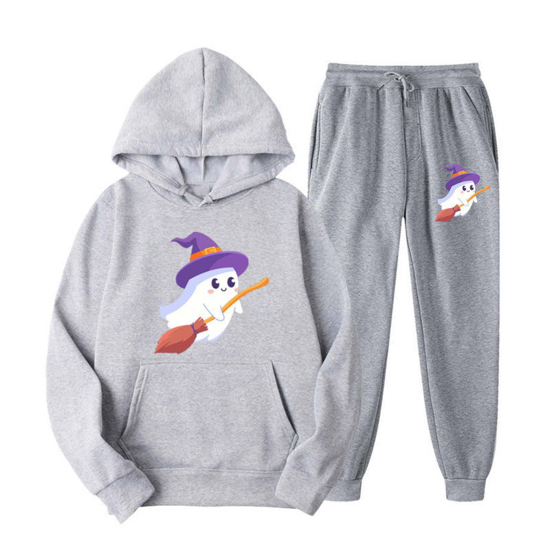 Unisex kuscheliger Kapuzenpullover und Jogginghose Set mit Halloween-Geistprint Nord Taschen